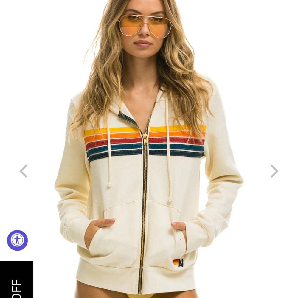 Vintage white Aviator Nation 5 Stripe Hoodie-unisex.